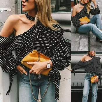 New Women Long Sleeve Chiffon Shirt Off-the-shoulder Ruffled Blouse Fashion Ladies Dot Loose BlousesTops
New Women Long Sleeve Chiffon Shirt Off-the-shoulder Ruffled Blouse Fashion Ladies Dot Loose BlousesTops