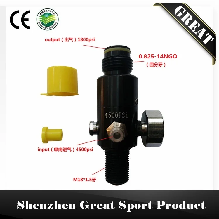 GREAT 4500psi Paintball HP Air Tank Regulator with Out Put Pressure 800psi 1800psi 2200psi Thread M18X1.5
GREAT 4500psi Paintball HP Air Tank Regulator with Out Put Pressure 800psi 1800psi 2200psi Thread M18X1.5