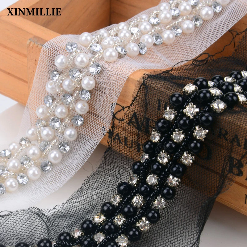 Black Pearl And Rhinestone Lace Beaded Trims Diy Wedding Dress Decoration Bridal Garment Sewing Accessories 1 yard/5yard/lot
Black Pearl And Rhinestone Lace Beaded Trims Diy Wedding Dress Decoration Bridal Garment Sewing Accessories 1 yard/5yard/lot