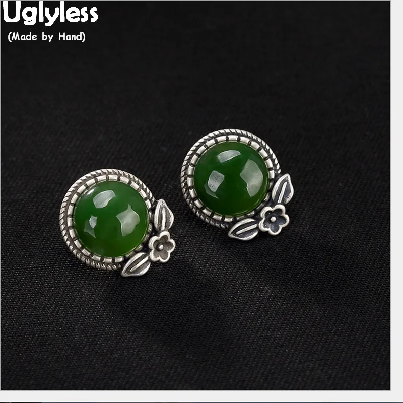 Uglyless Handmade Carved Flower Stud Earrings for Women Thai Silver Fine Jewelry Nature Green Jade Studs Solid 925 Silver Bijoux
Uglyless Handmade Carved Flower Stud Earrings for Women Thai Silver Fine Jewelry Nature Green Jade Studs Solid 925 Silver Bijoux
