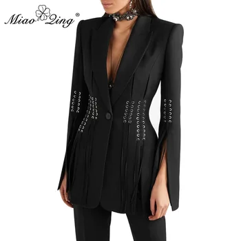 MIAOQINGSpring casual suiting jacket with lapel long-sleeve button-down bandage separatesslimblackcoatforwomen in2019fashionweek
MIAOQINGSpring casual suiting jacket with lapel long-sleeve button-down bandage separatesslimblackcoatforwomen in2019fashionweek