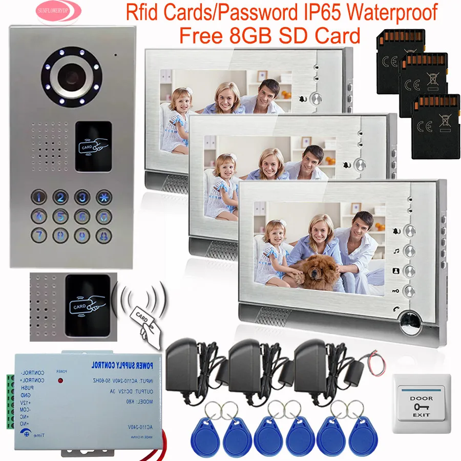 Video Intercom With Recording + 8GD SD Card Outdoor Camera IP65 Waterproof Inductive Card 7Inch Color Video Doorbell Intercom
Video Intercom With Recording + 8GD SD Card Outdoor Camera IP65 Waterproof Inductive Card 7Inch Color Video Doorbell Intercom