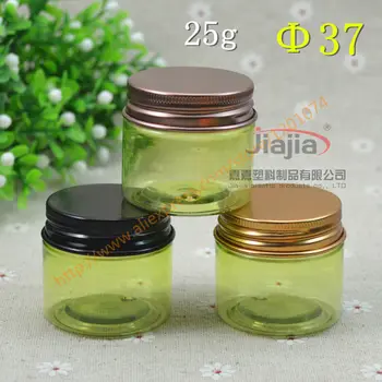 25 grams light green PET Cosmetic Jar with black/gold/brown aluminum lid,25ml Sample Container,25G Cream Jars or eye cream jar.
25 grams light green PET Cosmetic Jar with black/gold/brown aluminum lid,25ml Sample Container,25G Cream Jars or eye cream jar.