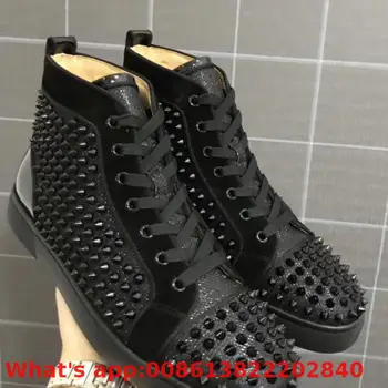 High Top Sneakers Leisure Sports Lace Up Black Glitter Leather Spikes Red Bottoms For Men Shoes Casual Flat Loafers
High Top Sneakers Leisure Sports Lace Up Black Glitter Leather Spikes Red Bottoms For Men Shoes Casual Flat Loafers