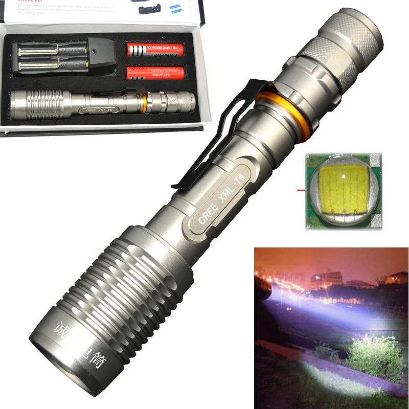 High-power Rechargeable Flashlight CREE XML-T6 LED Zoomable Flashlight Torch Lamp+Battery+Charger
High-power Rechargeable Flashlight CREE XML-T6 LED Zoomable Flashlight Torch Lamp+Battery+Charger