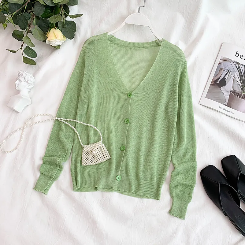 Summer 2019 New Korean V-neck Knitted Sweater Coat Women Long Sleeve Single Breasted Thin Sunscreen Mujer Knitwear Cardigan
Summer 2019 New Korean V-neck Knitted Sweater Coat Women Long Sleeve Single Breasted Thin Sunscreen Mujer Knitwear Cardigan
