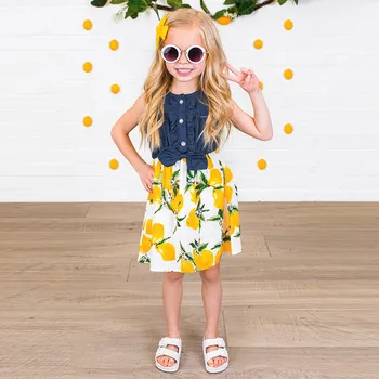 Summer Girls Dress Cotton Summer baby girls Clothing Dress Sleeveless lemon Peach Print Dress Splice Denim Dresses Yellow F502
Summer Girls Dress Cotton Summer baby girls Clothing Dress Sleeveless lemon Peach Print Dress Splice Denim Dresses Yellow F502