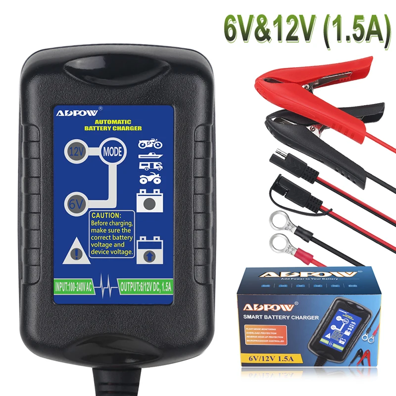 6V&12V 1.5A automatic battery charger maintainer charge For Boat Motorcycle Car 