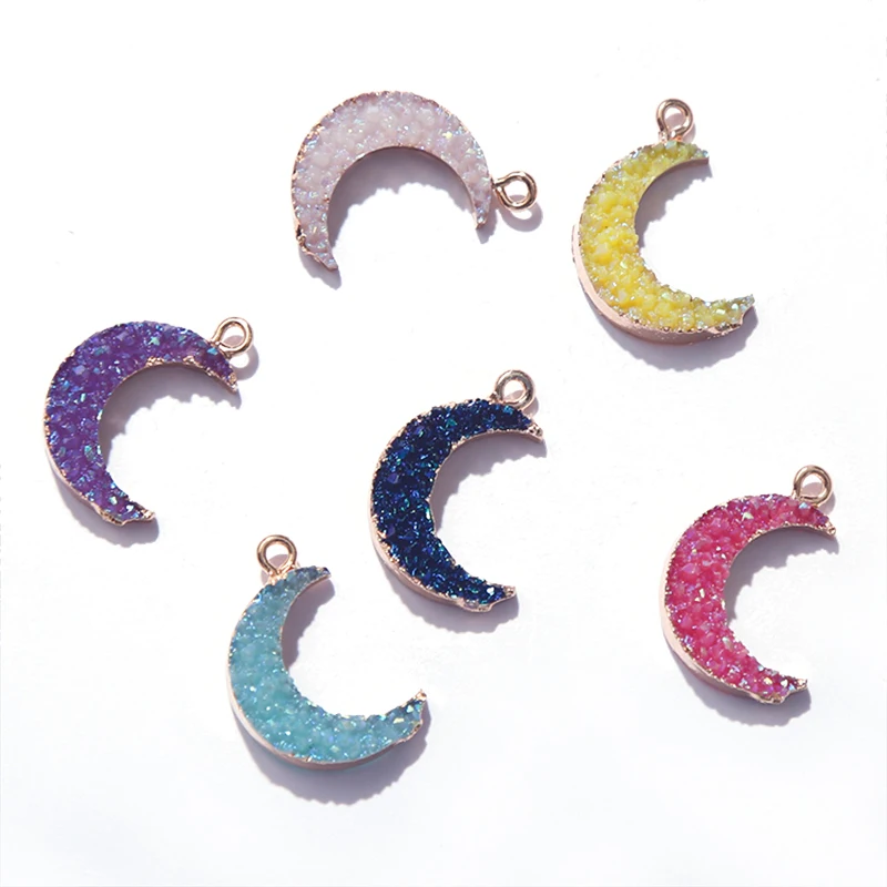 

10pcs Creative simple resin Pink Fresh Tender color moon pendants Earrings Drop circle charm Ear Studs tag DIY