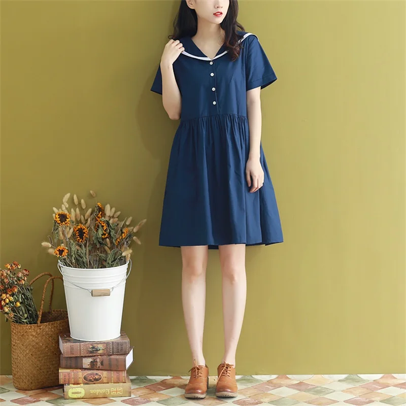 Harajuku Summer Dress Women Sailor Collar Short Sleeve Cotton Dresses Japanese Mori Girl Kawaii Clothes Students Female Vestidos
Harajuku Summer Dress Women Sailor Collar Short Sleeve Cotton Dresses Japanese Mori Girl Kawaii Clothes Students Female Vestidos