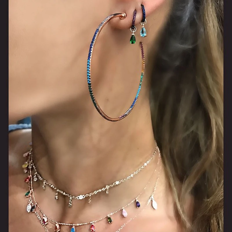 rose gold color top quality 45mm colorful cz hoop multi color stone romantic chic gorgeous women ladies rainbow hoop earring
rose gold color top quality 45mm colorful cz hoop multi color stone romantic chic gorgeous women ladies rainbow hoop earring
