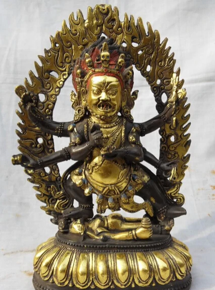 

JP S0524 12" Tibet Tibetan Buddhism Bronze Gilt Gild 6 Arms White Mahakala buddha Statue