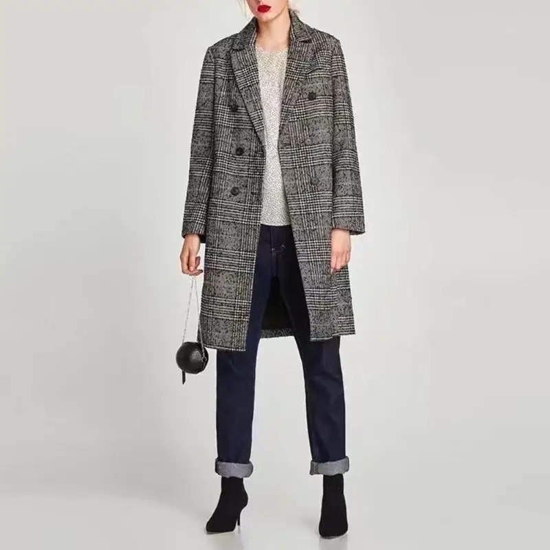 2018 Fashion Double Breasted Coat Women Winter Plaid Print Coat High Quality Turn Down Collar Overcoat Stylish Casual Long Tops
2018 Fashion Double Breasted Coat Women Winter Plaid Print Coat High Quality Turn Down Collar Overcoat Stylish Casual Long Tops