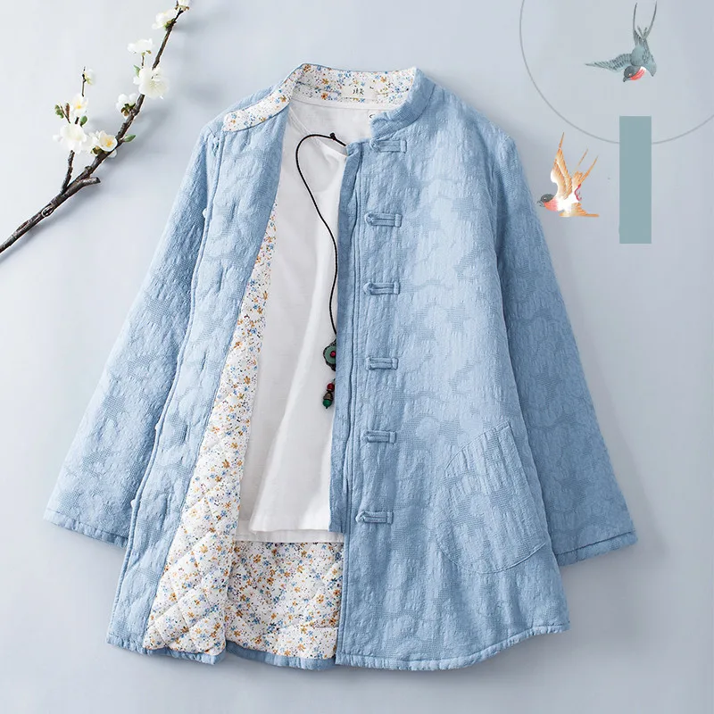 Original Chinese Style Stand Collar Buckle Cotton Linen Jacquard Women's Autumn Winter Padded Floral Lining Outerwear Vintage
Original Chinese Style Stand Collar Buckle Cotton Linen Jacquard Women's Autumn Winter Padded Floral Lining Outerwear Vintage