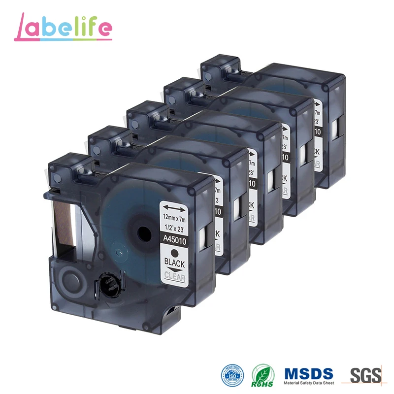Labelife 5 Pack Label Tape DYMO D1 45010 Black on Clear Cartridge Compatible for Dymo Label Maker 280 160 (Label Printer )
Labelife 5 Pack Label Tape DYMO D1 45010 Black on Clear Cartridge Compatible for Dymo Label Maker 280 160 (Label Printer )