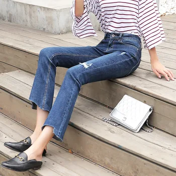Nonis Women Autumn Slim fit Ankle Length Stretch Jeans Female Casual flare Bell Bottom Skinny Denim pants Blue capris
Nonis Women Autumn Slim fit Ankle Length Stretch Jeans Female Casual flare Bell Bottom Skinny Denim pants Blue capris