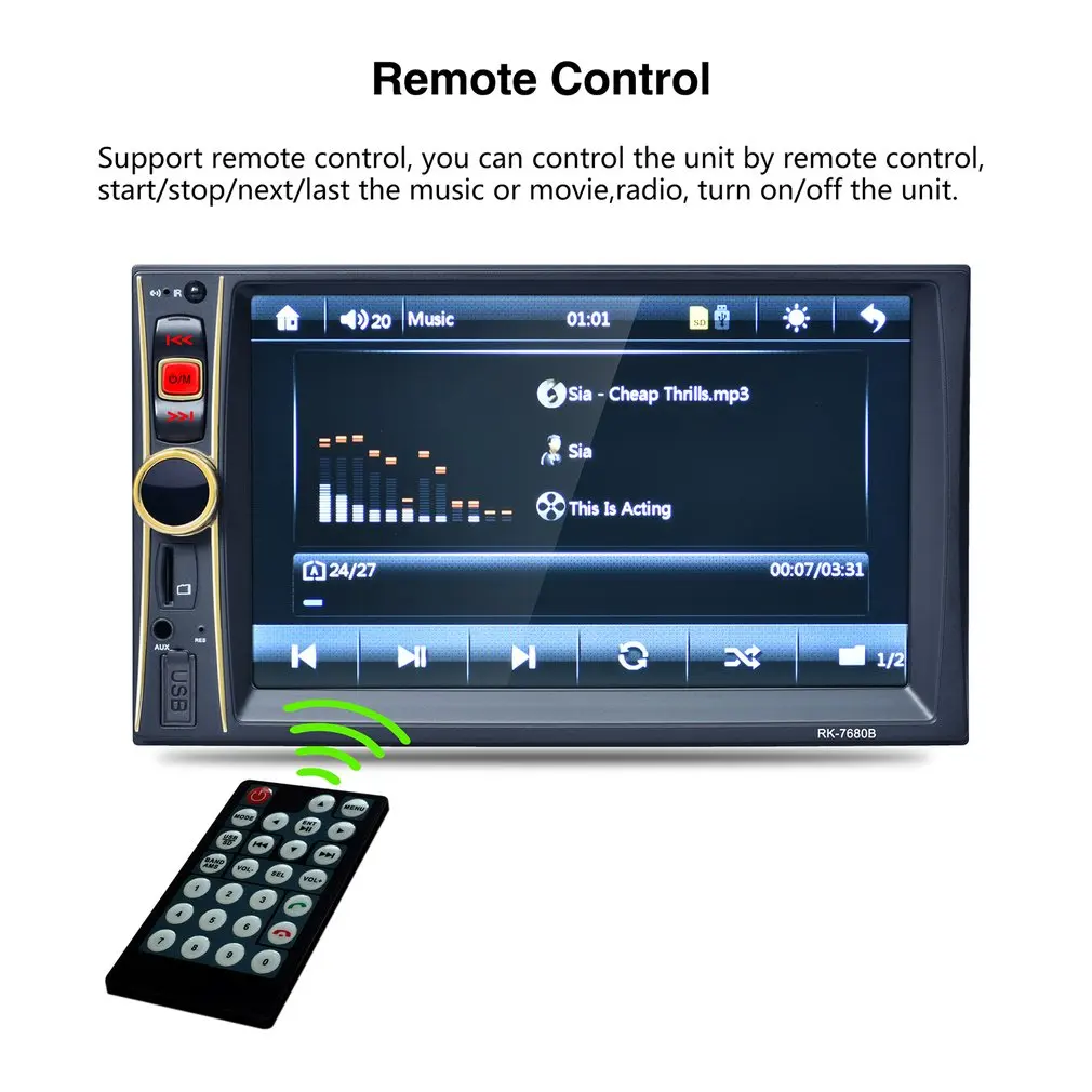 RK-7680B 6.6 Inch Car Radio Player Stereo MP5 Car Audio Bluetooth USB Aux TF In-Dash FM With Rear View Camera Remote Control
RK-7680B 6.6 Inch Car Radio Player Stereo MP5 Car Audio Bluetooth USB Aux TF In-Dash FM With Rear View Camera Remote Control