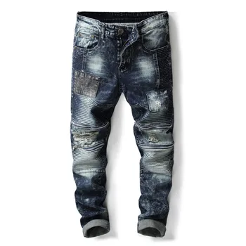 Fashion Brand Men's Pleated Biker Jeans Patches Ripped Pants Slim Fit Multi Zipper Designer Motocycle Denim Trousers 8004#
Fashion Brand Men's Pleated Biker Jeans Patches Ripped Pants Slim Fit Multi Zipper Designer Motocycle Denim Trousers 8004#