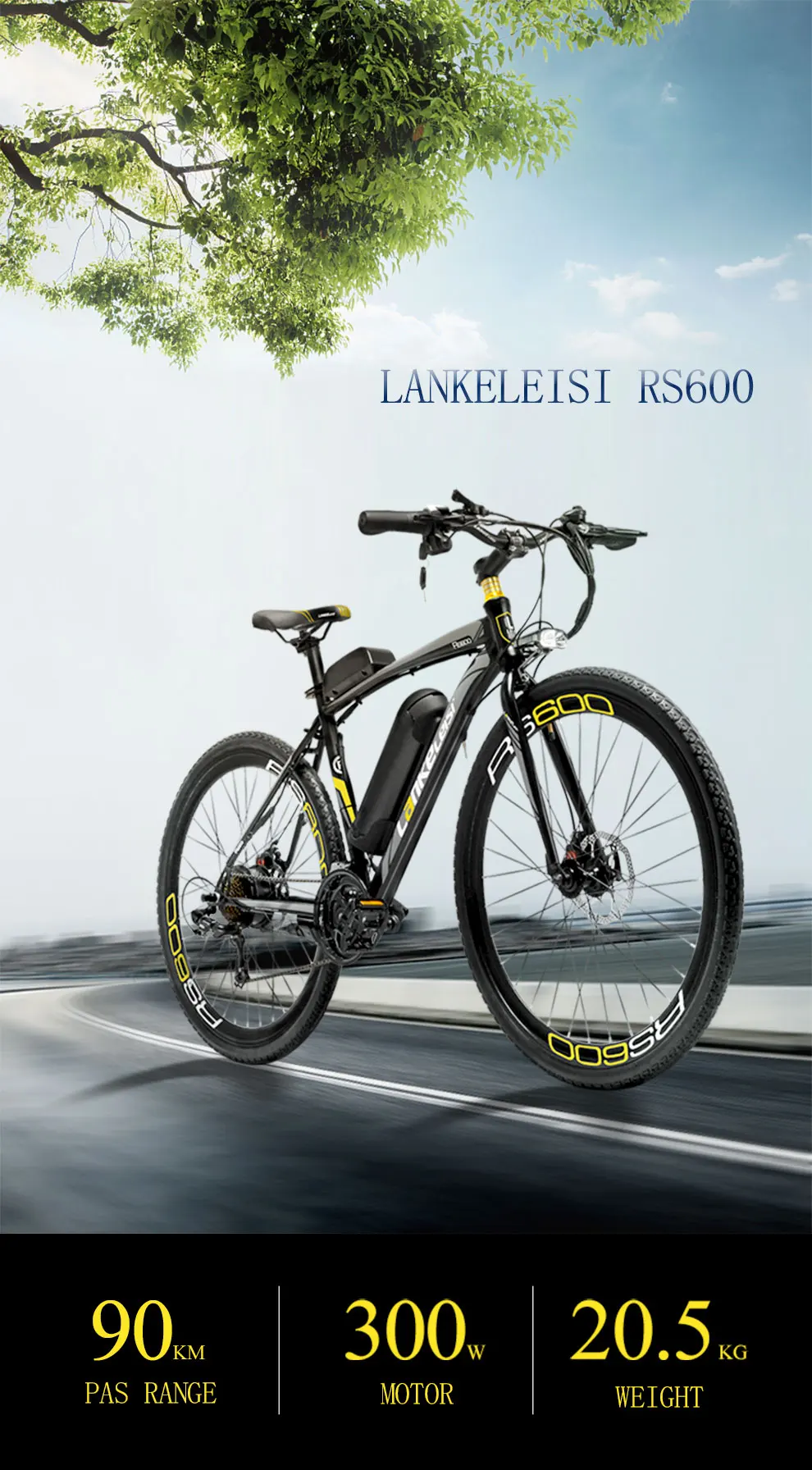 Excellent LANKELEISI RS600 E-Bike, 36V 15Ah lithium Battery, 300W High-speed Motor, 700*38C Rubber Tires, High-cabon Steel Frame 0