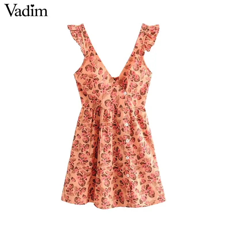 Vadim women retro floral print cross V neck backless mini wrap dress sleeveless pleated single breasted design dresses QB716
Vadim women retro floral print cross V neck backless mini wrap dress sleeveless pleated single breasted design dresses QB716