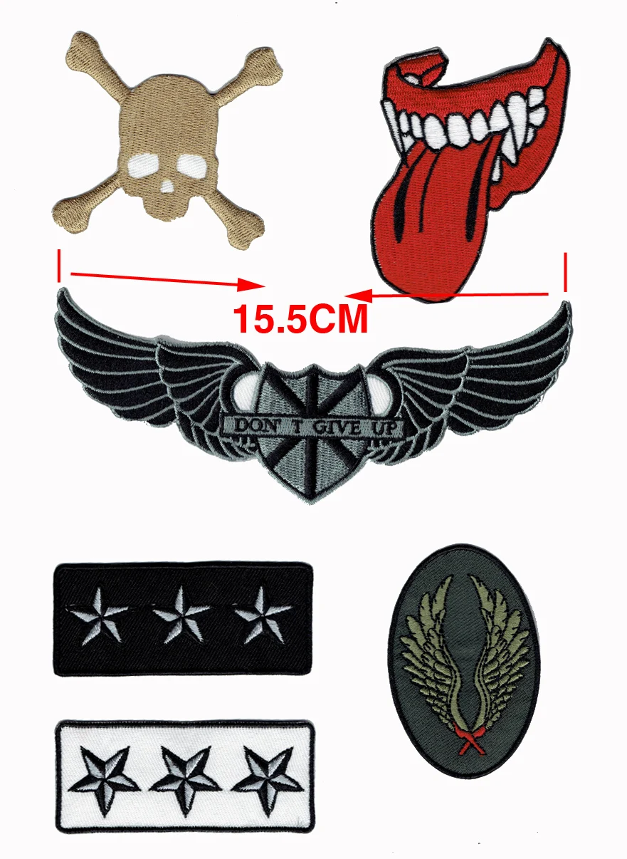 Image Fashion Mixed Skull, Lip, Wings, Stars Military Embroidered Patch Iron On Clothing Uniform Badge DIY Applique G0508