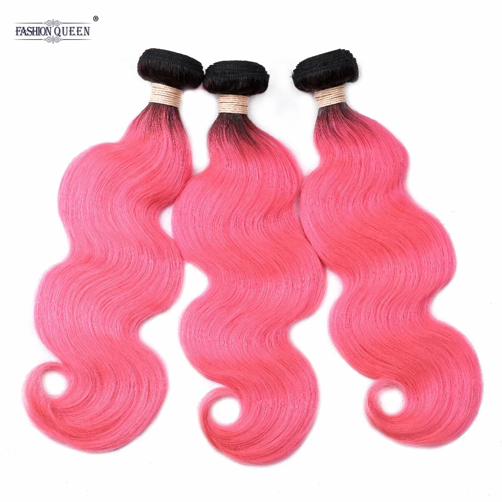 Фото Peruvian 3 Bundles Body Wave Non Remy Human Hair Pink Weaving T1B/Pink Pre-Colored | Шиньоны и парики