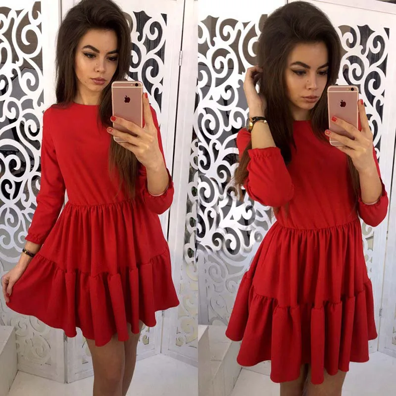 2017-Autumn-Winter-Women-Dress-Vintage-Black-Blue-Red-Dress-O-Neck-Casual-Fashion-Ruffles-Mini (3)