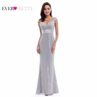 Grey Lace Mermaid Evening Dresses 2018 Ever Pretty XX89780PEB V Neckline Elegant Peach Collar Long Evening Party Dress image
