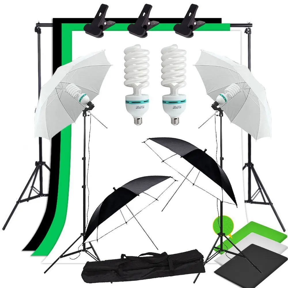 Abeststudio Photo Studio Lighting Kit 2x 135W Bulb, 3x 1.6*3m Backdrop, 4x Umbrella 2x Light Stand, 2*Background Support Stand
Abeststudio Photo Studio Lighting Kit 2x 135W Bulb, 3x 1.6*3m Backdrop, 4x Umbrella 2x Light Stand, 2*Background Support Stand