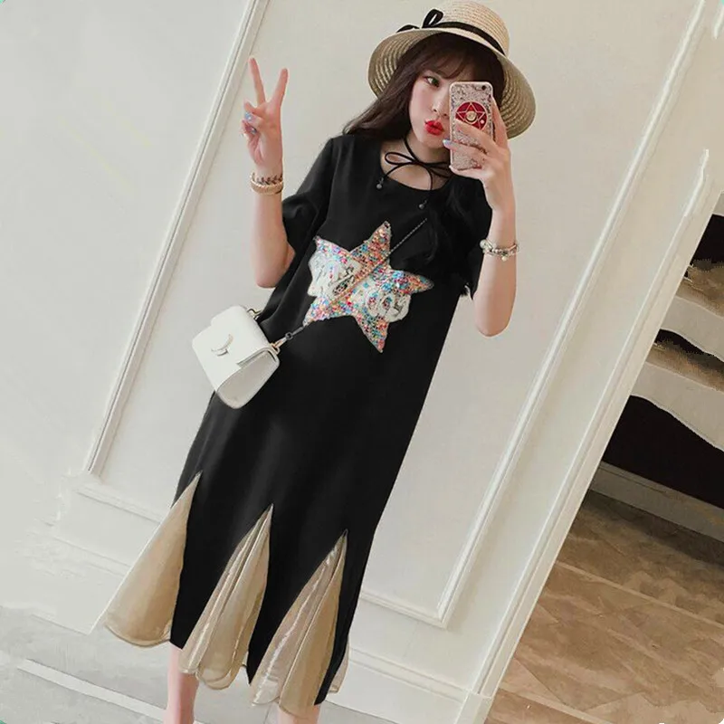 4XL Large Loose Size Sequin Midi Women Dress Stiching Mesh Casual Summer Streetwear Dress Chic Fashion female Clothing
4XL Large Loose Size Sequin Midi Women Dress Stiching Mesh Casual Summer Streetwear Dress Chic Fashion female Clothing