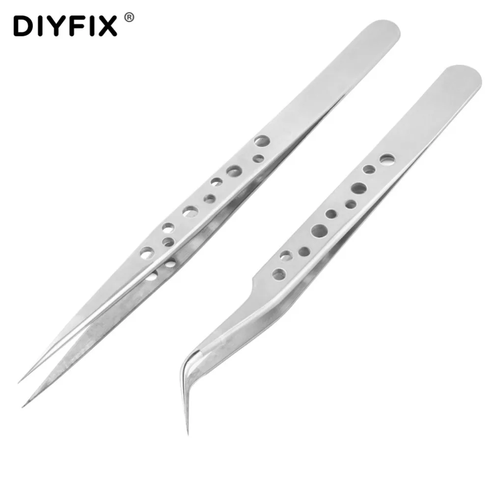 

DIYFIX Precision Industrial Tweezers Anti-static Straight Curved Tips Stainless Forceps Phone Repair Watchmaker Hand Tools Sets