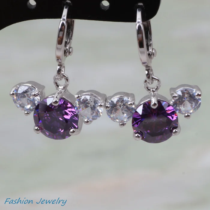 Graceful Brand designer Purple zircon Silver Overlay dangle earrings fashion Cute jewelry E198
Graceful Brand designer Purple zircon Silver Overlay dangle earrings fashion Cute jewelry E198