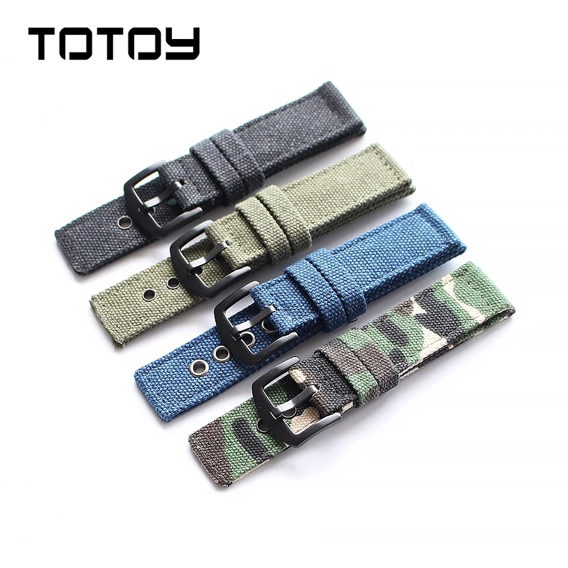 Холщовый мужской ремешок TOTOY 20 мм/22 мм/24 мм спортивный армейский для наручных