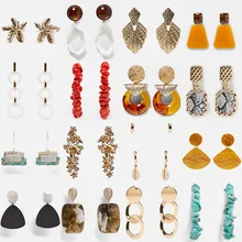 Miwens Za 2019 nuevo estilo de cuentas de resina de Metal cáscara de piedra colgante de gota grande pendientes colgantes de mujeres al por mayor joyería hecha a mano A351(China)