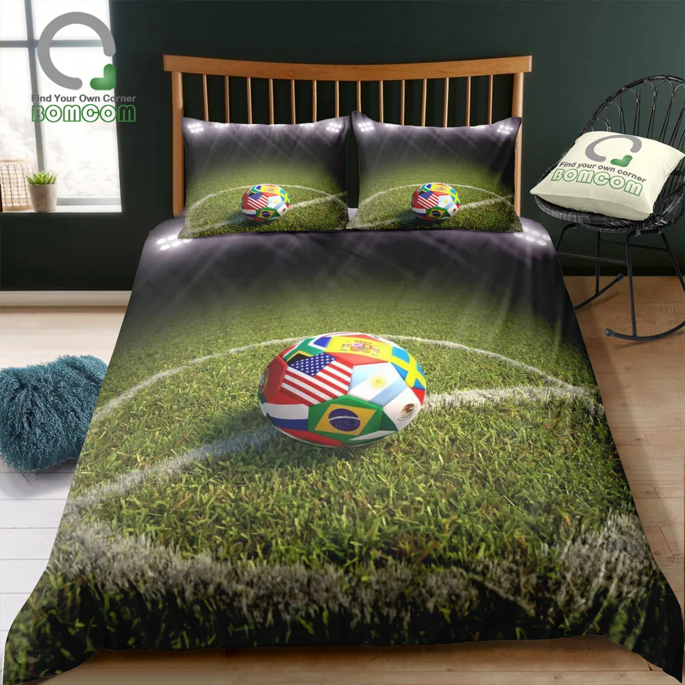 

BOMCOM 3D Digital Printing Duvet Cover Set football with national flag pattern soccer Bedding Set 100% Microfiber
