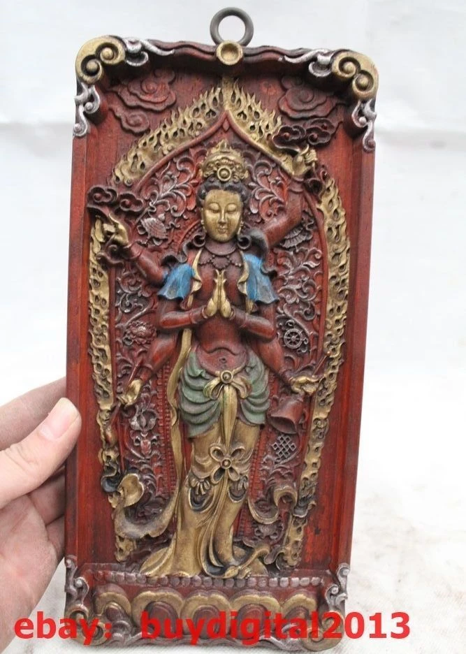 11" Tibet Buddhism Wood Painting 6 Arms kwan-Yin Bodhisattva tangka Thangka Mura | Дом и сад