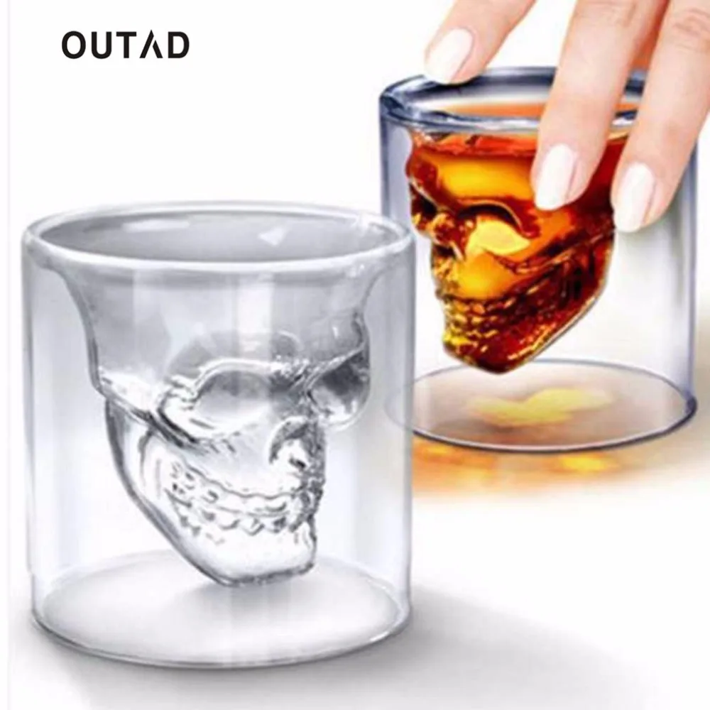 Image OUTAD Creative Designer Skull Head Shot Glass Fun Doomed Transparent Party Doom Drinkware Gift for Halloween 4 sizes