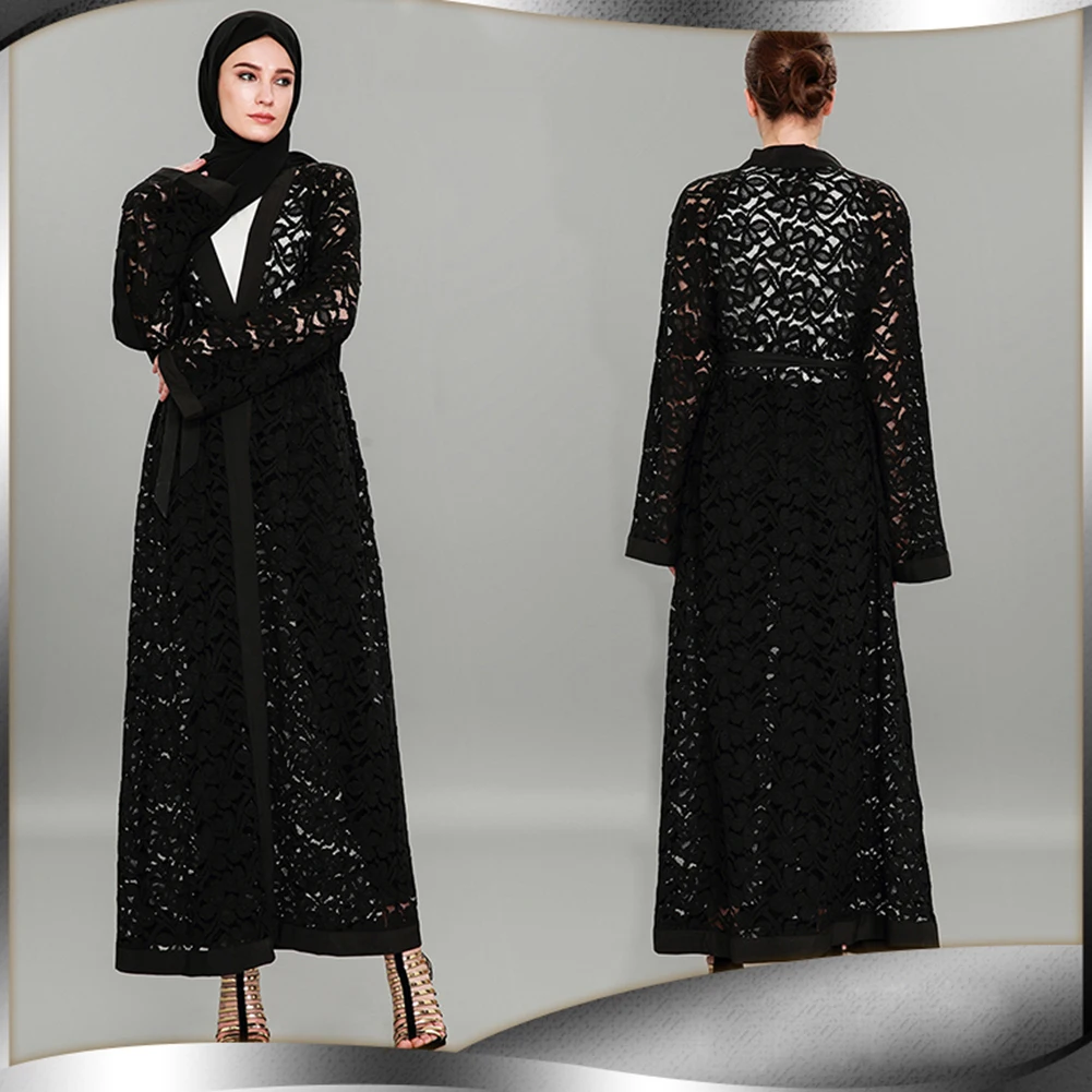 Women Muslim Long Gowns robe female Cardigan Lace Hollow Out Flare Long Sleeve Belt Islamic Abaya Dress Plus Size 3XL 4XL 5XL
Women Muslim Long Gowns robe female Cardigan Lace Hollow Out Flare Long Sleeve Belt Islamic Abaya Dress Plus Size 3XL 4XL 5XL