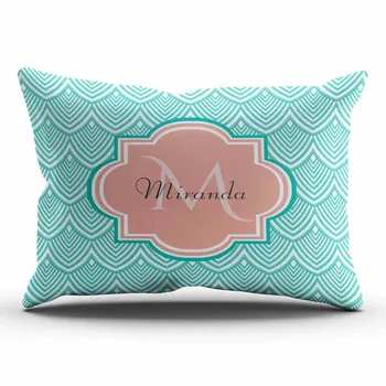 

Bedroom Custom Decor Teal Green Fish Scales Pink Monogram Pillowcase Soft Zippered Aqua Mint Turquoise Throw Pillow Cover Cushio