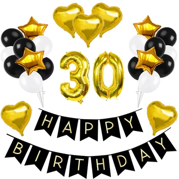 1set Gold Black 30 Number Foil Balloon 18" Star Happy Black Birthday Banner 12inch Latex Balloon 30th Birthday Party Decoration
1set Gold Black 30 Number Foil Balloon 18" Star Happy Black Birthday Banner 12inch Latex Balloon 30th Birthday Party Decoration