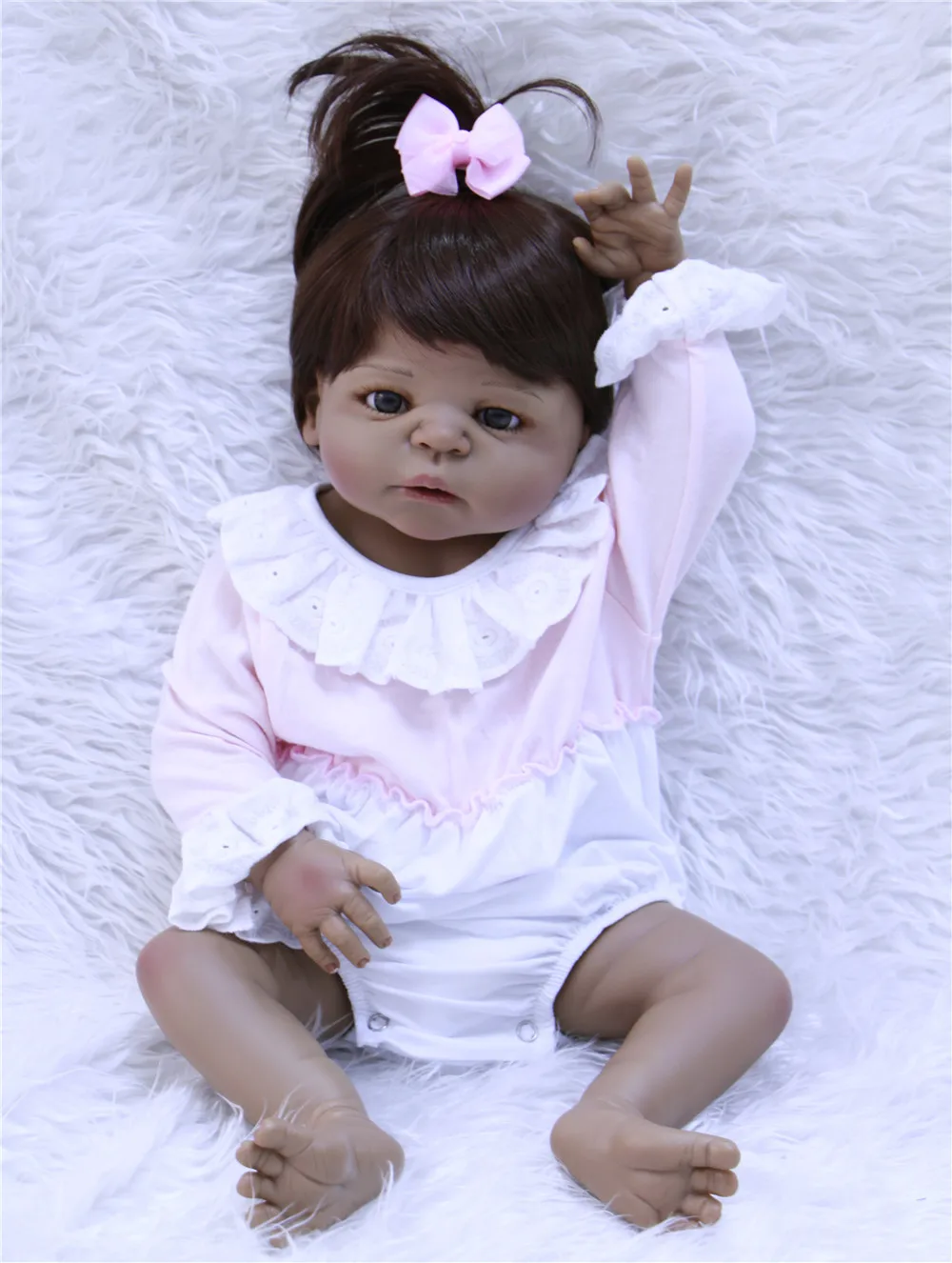 23'' Full Silicone Vinyl Reborn Baby Girl Realistic Alive Newborn Babies Doll black Skin Ethnic bebe Toddler For kids Xmas Gifts
23'' Full Silicone Vinyl Reborn Baby Girl Realistic Alive Newborn Babies Doll black Skin Ethnic bebe Toddler For kids Xmas Gifts