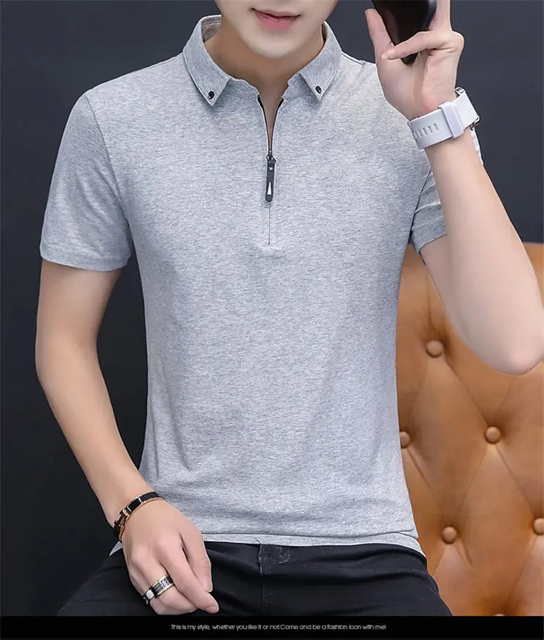New Polo Shirts Men Summer Cotton Spandex Short Sleeve Solid Korean Style Zipper Men Polos Male Brand Fashion Slim Fit Tees Tops 09