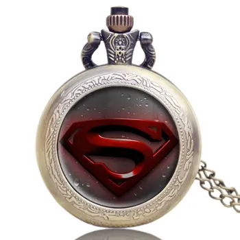 

Antique Superman Design Super Hero Bronze Quartz Pocket Watch Relogio Masculino with Necklace Chain For Gift