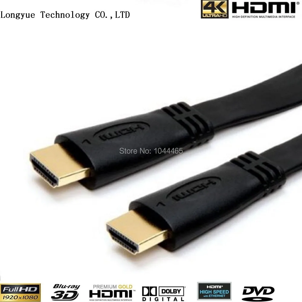 Оптовая продажа 300 шт./лот 0 3 m 5 1m 1 2m3m плоский HDMI к кабель с Ethernet позолоченный для