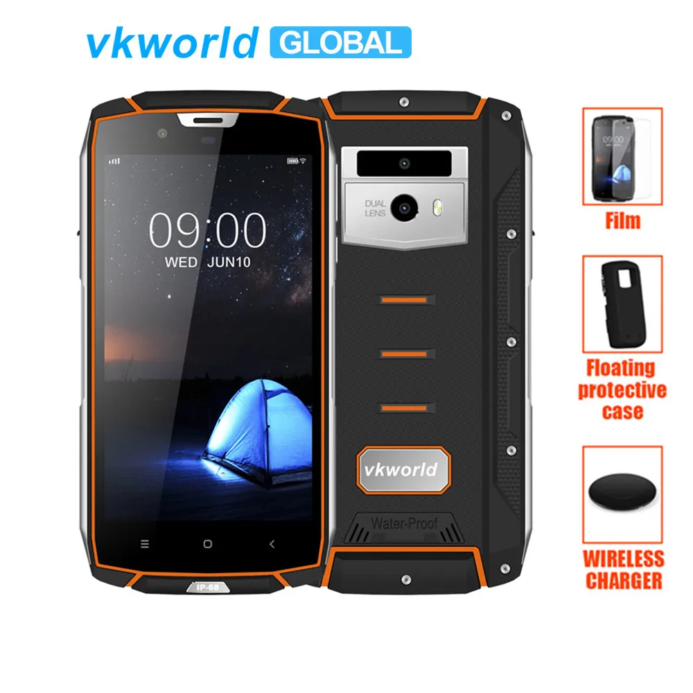 

IP68 Waterproof Rugged mobilephone vkworld VK7000 5.2" MTK6750T Octa Core Face ID 4GB RAM 64GB ROM Wireless Charge 4G Lte Phone