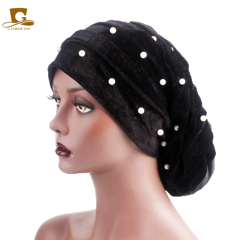 New luxury Pearl beaded ruffle baggy hat women velvet Stretch Turban cap for Hair Loss Head Scarf Wrap
New luxury Pearl beaded ruffle baggy hat women velvet Stretch Turban cap for Hair Loss Head Scarf Wrap