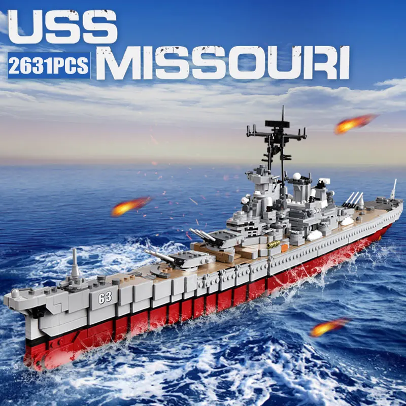2631pcs Military the Missouri Battleship Model Set Building Blocks Compatible all brand War Ship weapon Toys for Children Gift
2631pcs Military the Missouri Battleship Model Set Building Blocks Compatible all brand War Ship weapon Toys for Children Gift