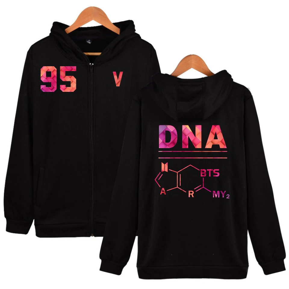 BTS DNA для В Мужчин 95 в Кофты на молнии хип хоп повседневное Свободные печати и