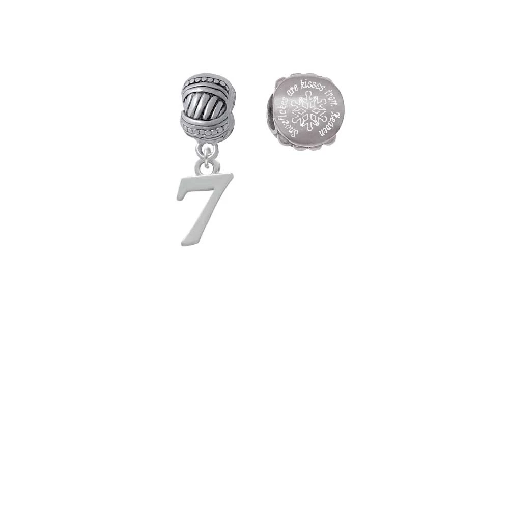 Silvertone Number - 7 - Snowflakes are Kisses from Heaven Charm Beads (Set of 2)