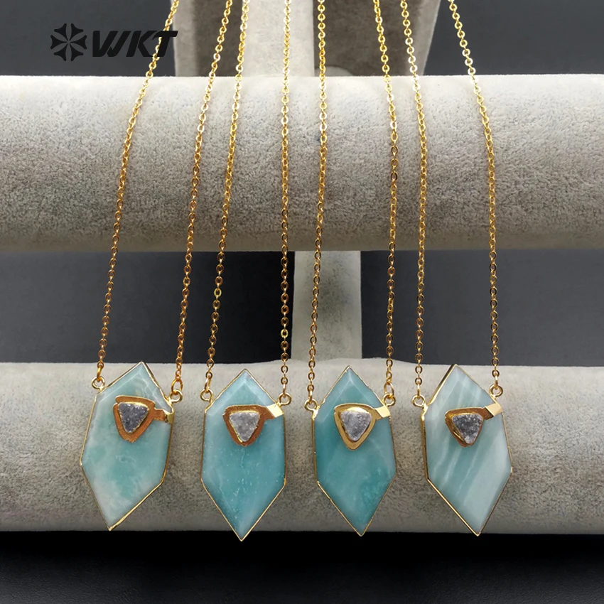 WT-BN1067 WKT Fashion Natural Stone Necklace With Tiny Druzy Stone Decoration Necklace In Geometic Shape Pendant Necklace
WT-BN1067 WKT Fashion Natural Stone Necklace With Tiny Druzy Stone Decoration Necklace In Geometic Shape Pendant Necklace